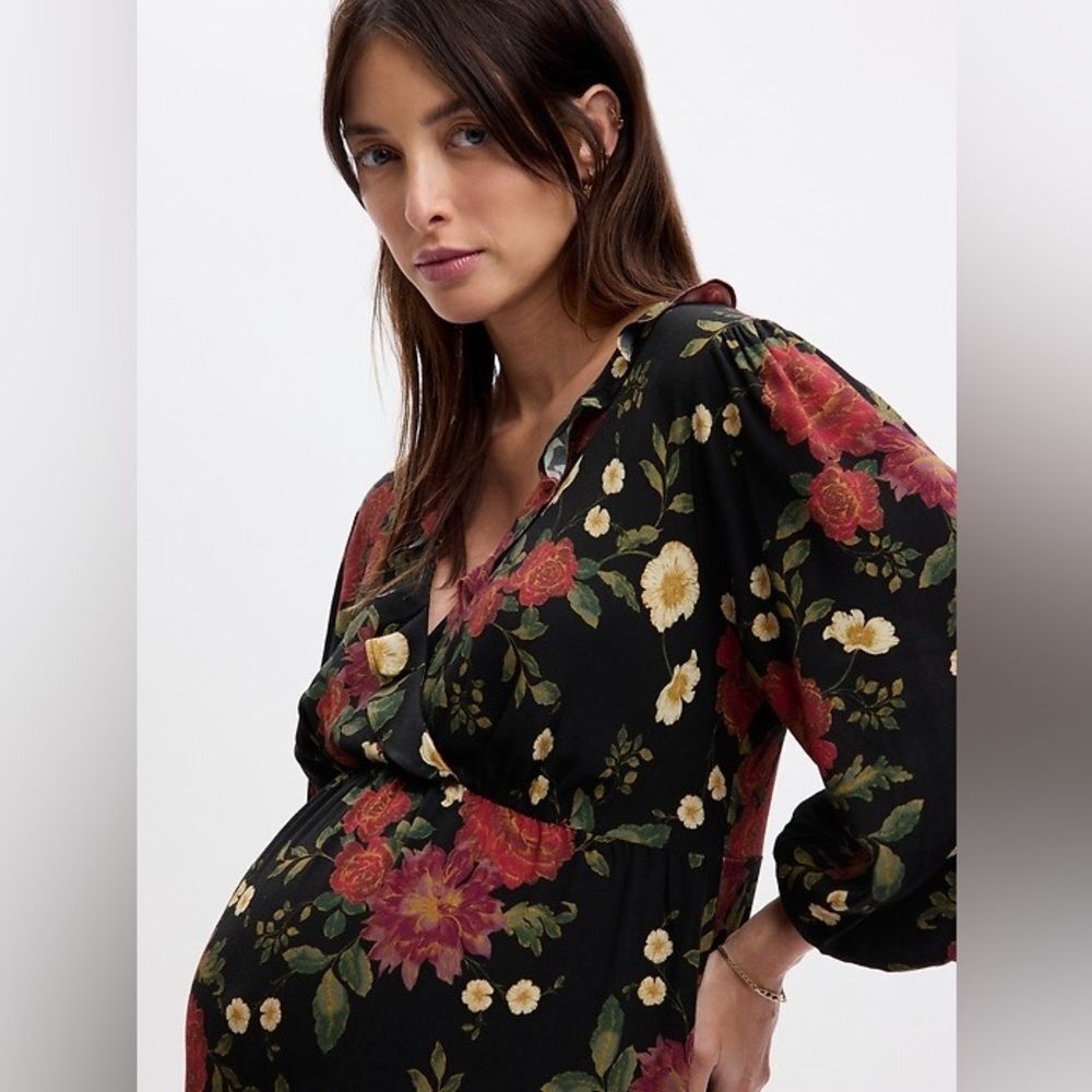 GAP Black and Red Floral Midi Dress